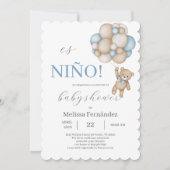 Invitation Teddy Bear Baby Shower Boy  (Devant)