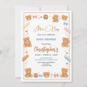 Invitation Teddy Bear Baby Shower Boy | Cute Blue Bear  (Devant)