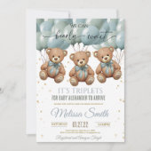 Invitation Teddy Bear Baby shower c'est TRIPLETS (Devant)