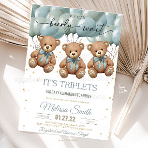 Invitation Teddy Bear Baby shower c'est TRIPLETS