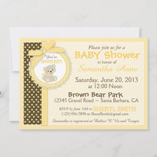 Invitation Teddy Bear Baby shower de bébé neutre selon le sex (Dos)