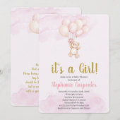 Invitation Teddy bear baby Shower Girl (Devant / Derrière)