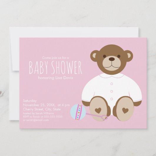 Invitation Teddy Bear Baby shower Invitation, arrière - plan  (Devant)