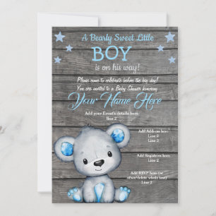 Invitation Teddy Bear Baby shower Invitation, garçon bleu rus