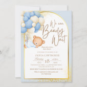 Invitation Teddy Bear Baby shower moderne bleu or (Devant)