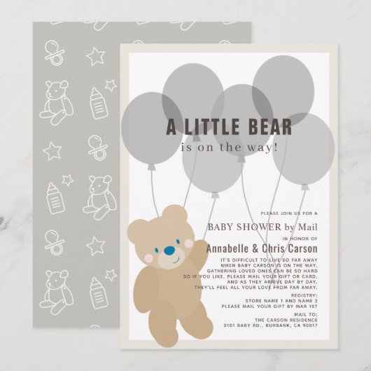 Invitation Teddy Bear Baby shower neutre par courrier (Devant / Derrière)