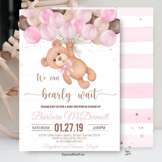 Invitation Teddy Bear Baby shower Nous pouvons attendre