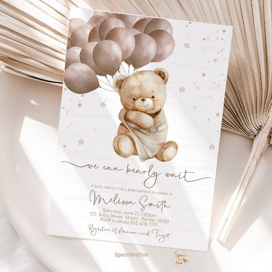 Invitation Teddy Bear Baby shower Nous pouvons attendre