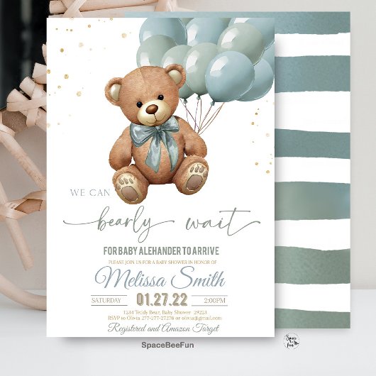 Invitation Teddy Bear Baby shower Nous pouvons attendre