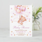 Invitation Teddy Bear Baby shower Rose Girls Party (Debout devant)