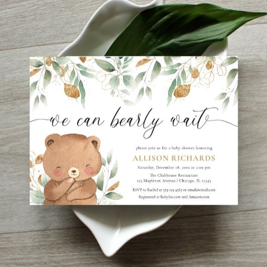 Invitation Teddy Bear baby shower vert neutre pour les femmes