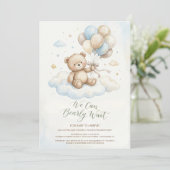Invitation Teddy Bear Baby Shower with Brown Sage Balloons (Debout devant)