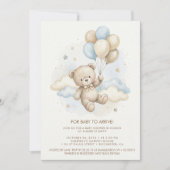 Invitation Teddy Bear Baby Shower with Brown Sage Balloons (Devant)