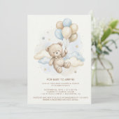 Invitation Teddy Bear Baby Shower with Brown Sage Balloons (Debout devant)