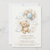Invitation Teddy Bear Baby Shower with Brown Sage Balloons (Devant)