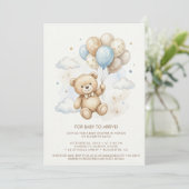 Invitation Teddy Bear Baby Shower with Brown Sage Balloons (Debout devant)