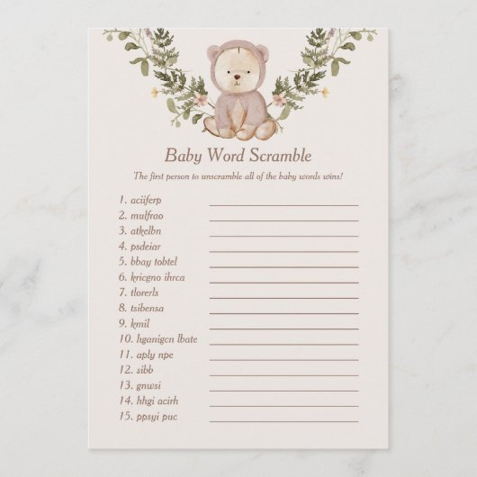 Invitation Teddy Bear Baby Word Scramble Modèle Jeu (Devant)