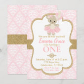 Invitation Teddy Bear Ballerina Premier anniversaire (Devant / Derrière)