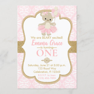 Invitation Teddy Bear Ballerina Premier anniversaire