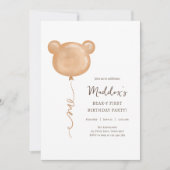 Invitation Teddy Bear Balloon Beary Première fête d'anniversa (Devant)