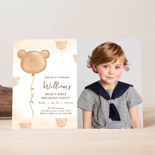 Invitation Teddy Bear Balloon Beary Première fête d'anniversa
