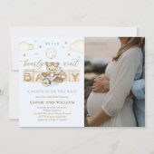 Invitation Teddy Bear Balloon Boy Baby shower Photo (Devant)