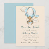 Invitation Teddy Bear Balloon Boy Bearly Wait Baby shower (Devant / Derrière)