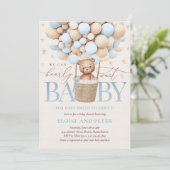 Invitation Teddy Bear Balloon Boy Bearly Wait Baby shower (Debout devant)
