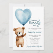 Invitation Teddy Bear Balloon Boy Bearly Wait Baby shower (Devant)