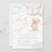 Invitation Teddy Bear Balloon Boy Bearly Wait Baby shower (Devant)