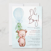 Invitation Teddy Bear Balloon Boy Bearly Wait Baby shower (Devant)