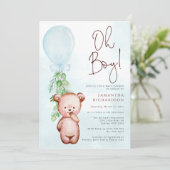 Invitation Teddy Bear Balloon Boy Bearly Wait Baby shower (Debout devant)