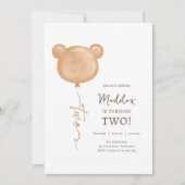 Invitation Teddy Bear Balloon Boy Deuxième fête d'anniversair (Devant)