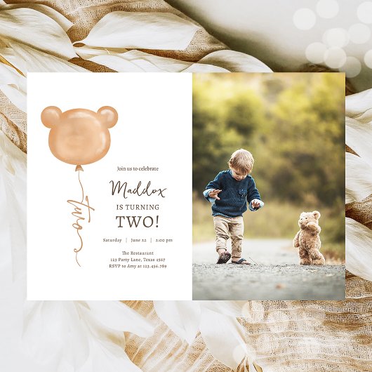Invitation Teddy Bear Balloon Boy Deuxième fête d'anniversair