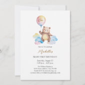 Invitation Teddy Bear Balloon Clouds Beary First Birthday (Devant)