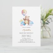 Invitation Teddy Bear Balloon Clouds Beary First Birthday (Debout devant)