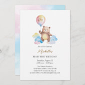 Invitation Teddy Bear Balloon Clouds Beary First Birthday (Devant / Derrière)