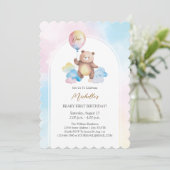 Invitation Teddy Bear Balloon Clouds Beary First Birthday (Debout devant)