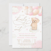 Invitation Teddy Bear Balloon Girl Bearly Wait Baby shower (Devant)