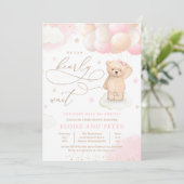 Invitation Teddy Bear Balloon Girl Bearly Wait Baby shower (Debout devant)