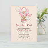 Invitation Teddy Bear Balloon Girl Bearly Wait Baby shower (Debout devant)