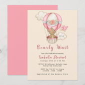 Invitation Teddy Bear Balloon Girl Bearly Wait Baby shower (Devant / Derrière)