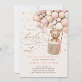 Invitation Teddy Bear Balloon Girl Bearly Wait Baby shower (Devant)