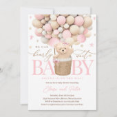 Invitation Teddy Bear Balloon Girl Bearly Wait Baby shower (Devant)