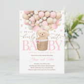 Invitation Teddy Bear Balloon Girl Bearly Wait Baby shower (Debout devant)