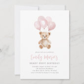 Invitation Teddy Bear Balloon rose Béary Premier anniversaire (Devant)