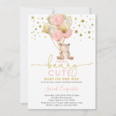 Invitation Teddy Bear Balloons Baby shower Girl (Devant)