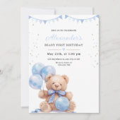 Invitation Teddy Bear Balloons Birthday Invite, Beary First (Devant)