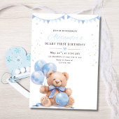Invitation Teddy Bear Balloons Birthday Invite, Beary First