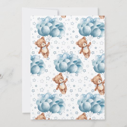Invitation Teddy Bear Balloons Garçon Bearly Wait Baby shower (Dos)